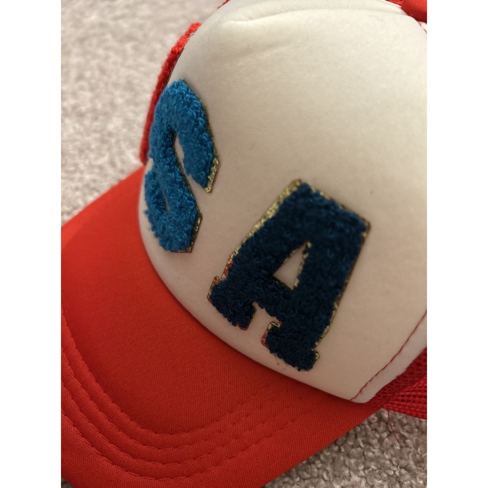 Vintage USA Trucker Hat Mens OSFM Red White Blue Excellent Chenille Patch Cap - Picture 8 of 8